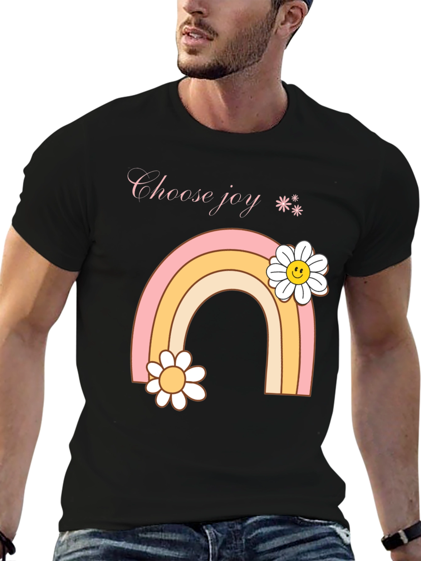 Camiseta Negra Choose Joy Arcoíris Floral