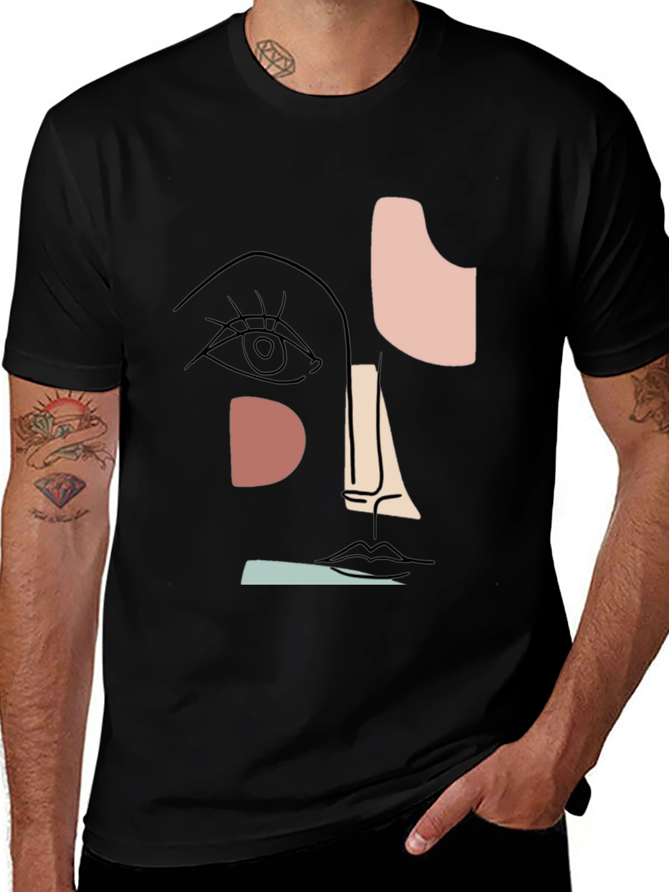 Camiseta Negra Hombre Diseño Abstracto