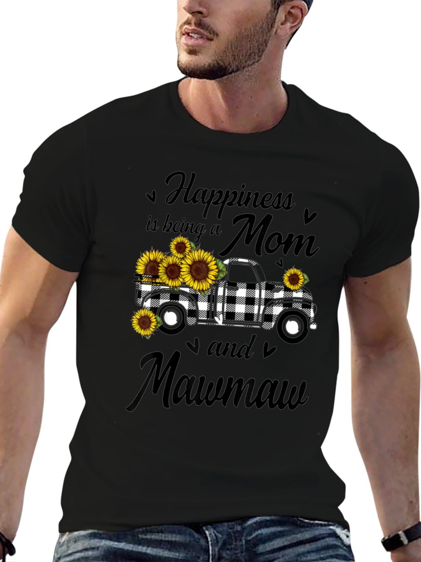 Camiseta Negra Mamá Mawmaw con Camioneta y Girasoles