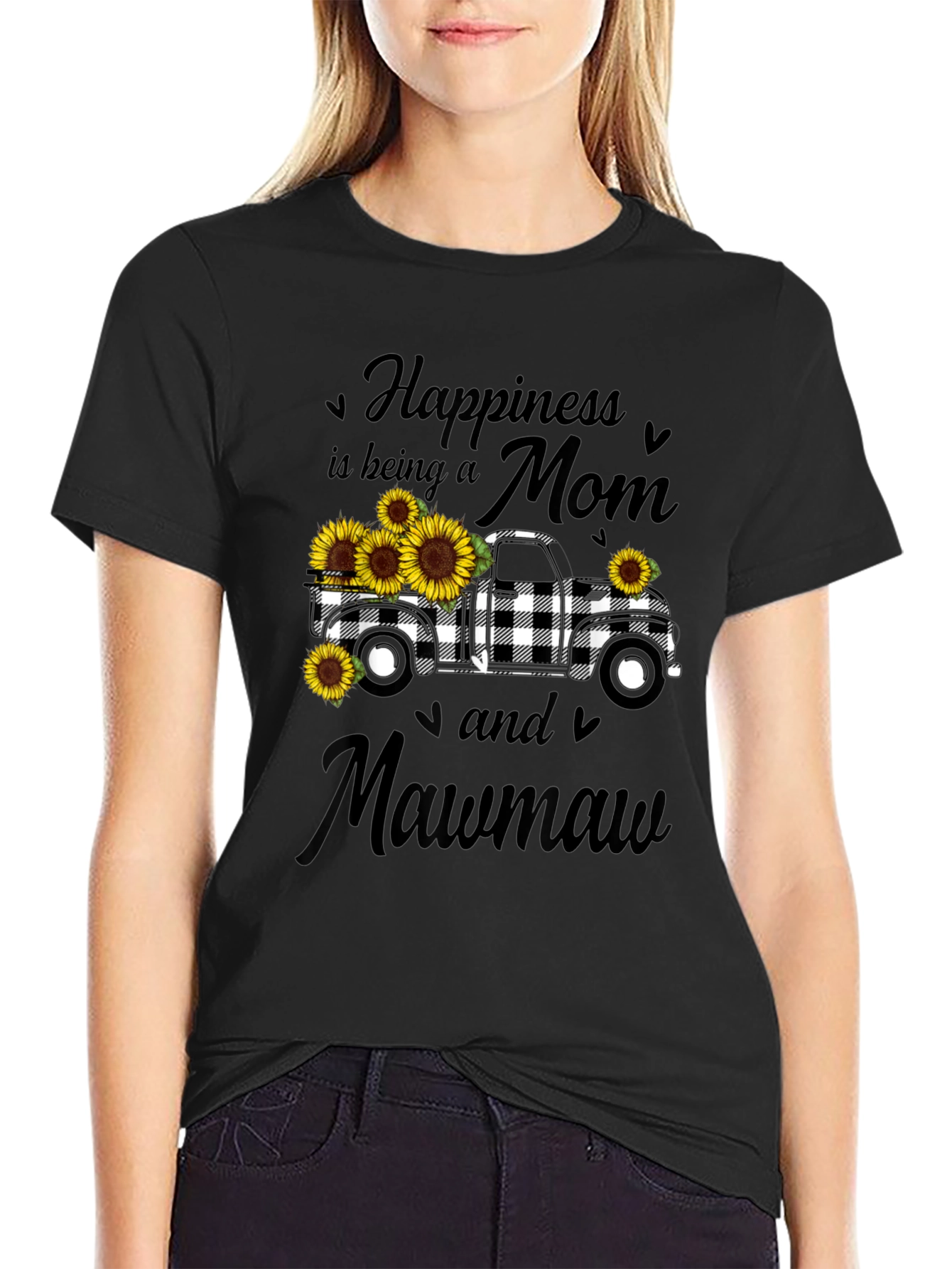 Camiseta Negra Mamá Mawmaw con Camioneta y Girasoles