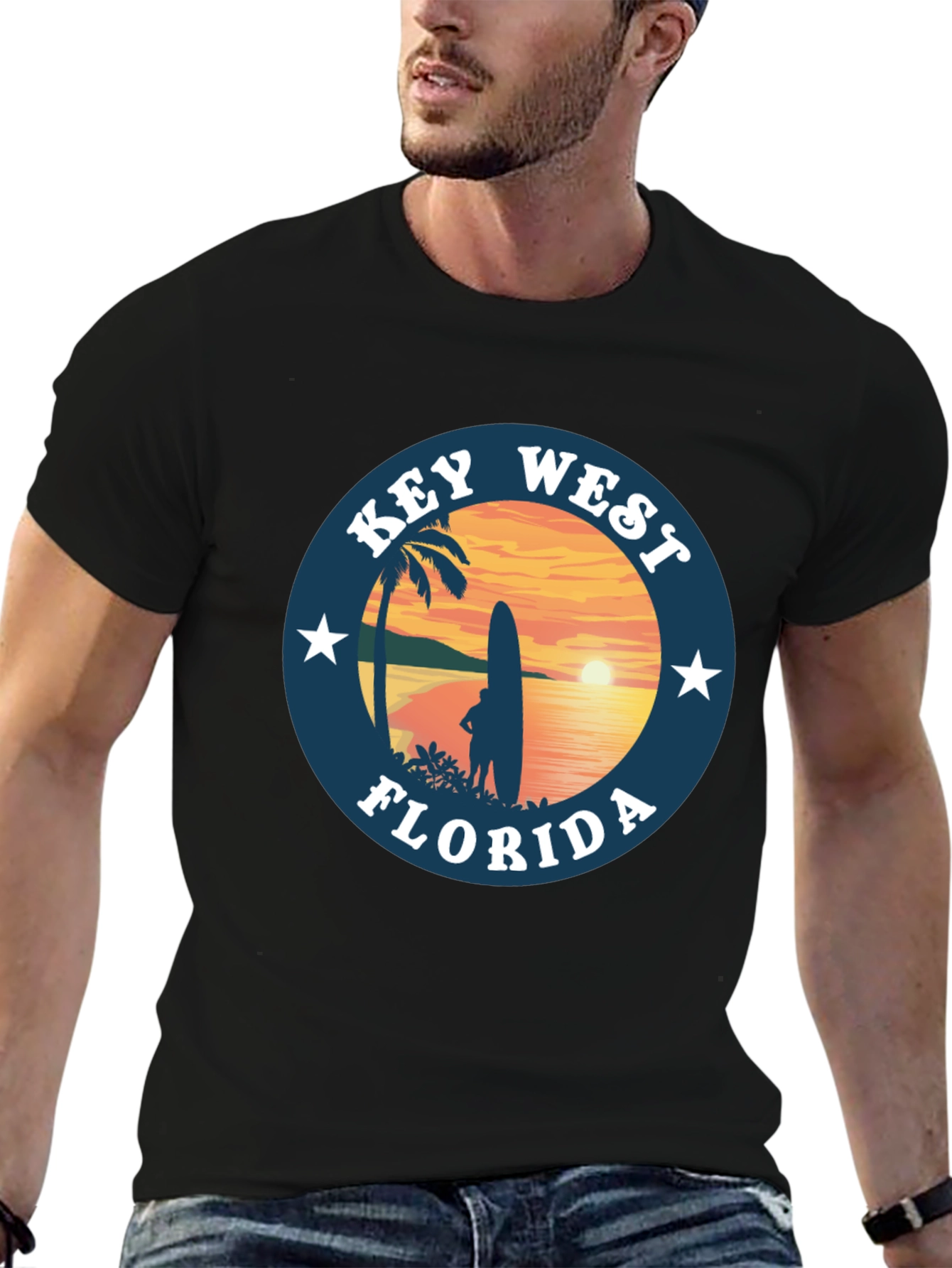 Camiseta Negra Key West Florida Surf