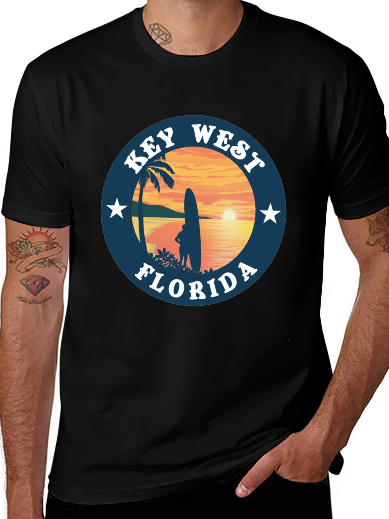 Camiseta Negra Key West Florida Surf