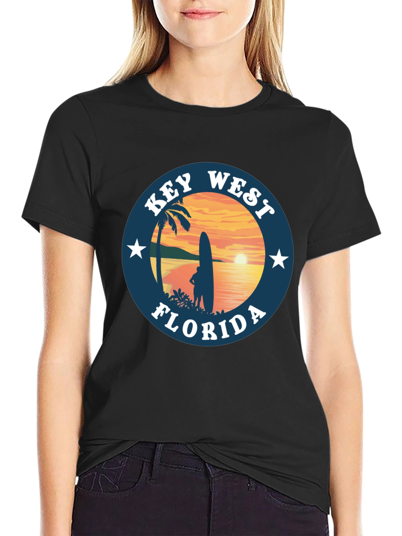Camiseta Negra Key West Florida Surf