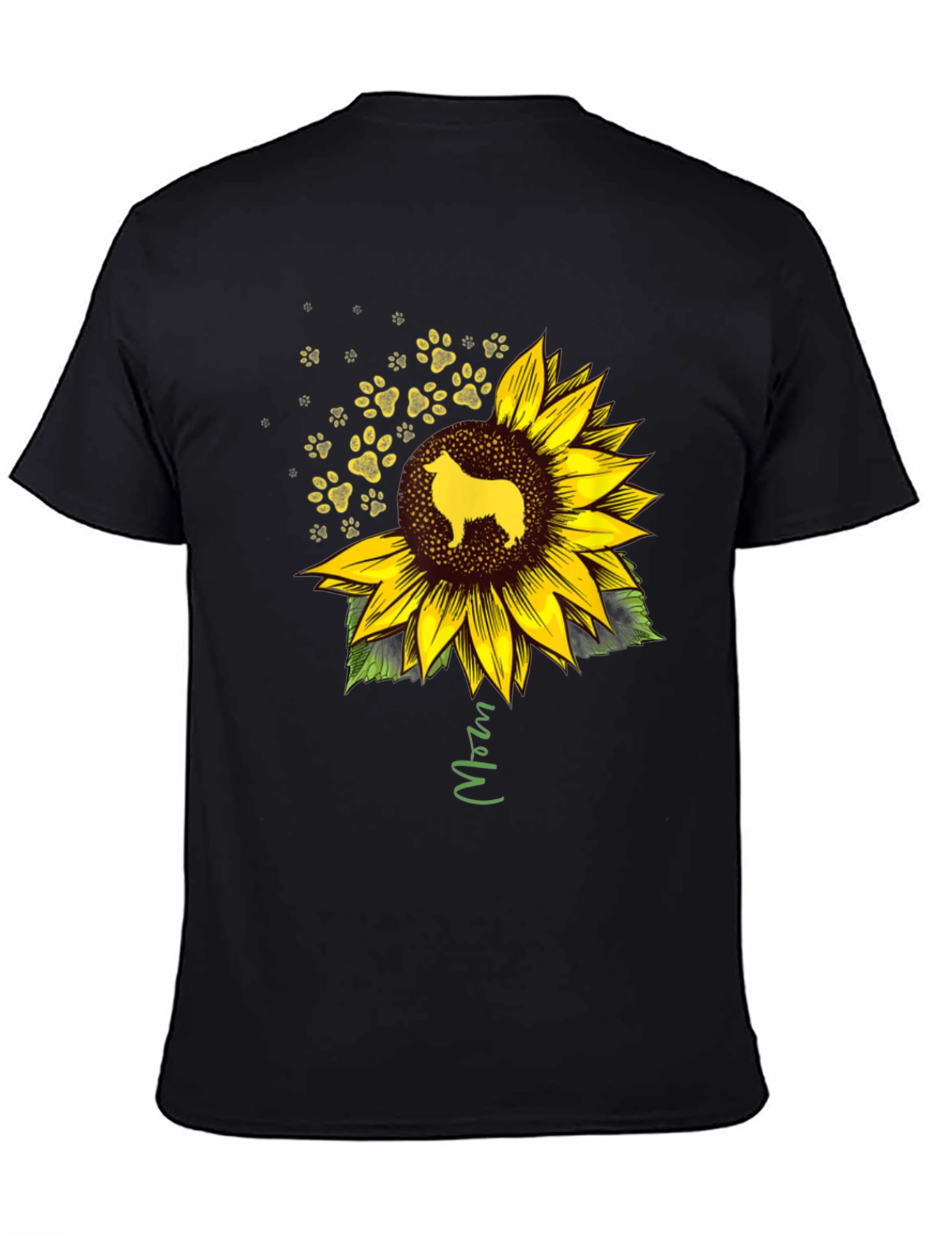Camiseta Negra con Girasol y Perro Collie Mom