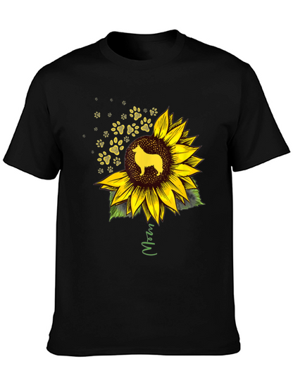 Camiseta Negra con Girasol y Perro Collie Mom