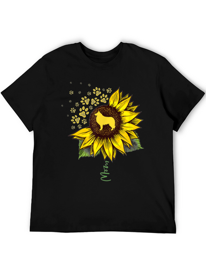 Camiseta Negra con Girasol y Perro Collie Mom
