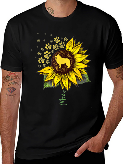 Camiseta Negra con Girasol y Perro Collie Mom