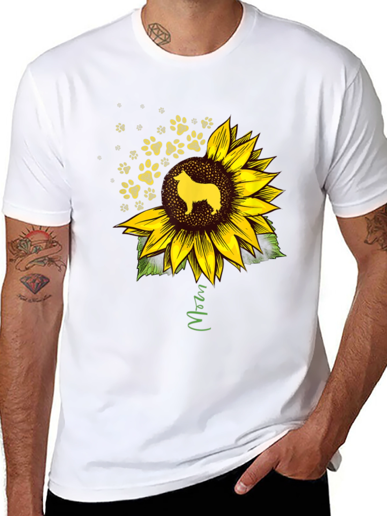Camiseta Negra con Girasol y Perro Collie Mom