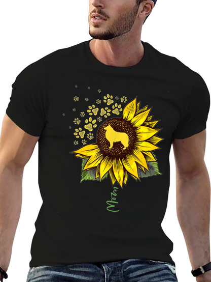 Camiseta Negra con Girasol y Perro Collie Mom
