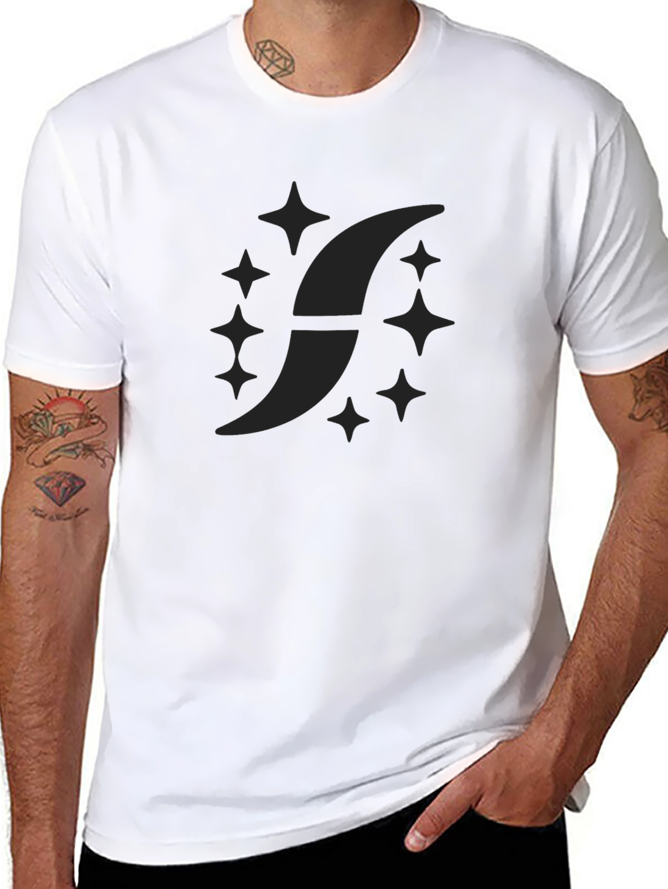 Camiseta Negra Hombre Diseño Estelar Casual