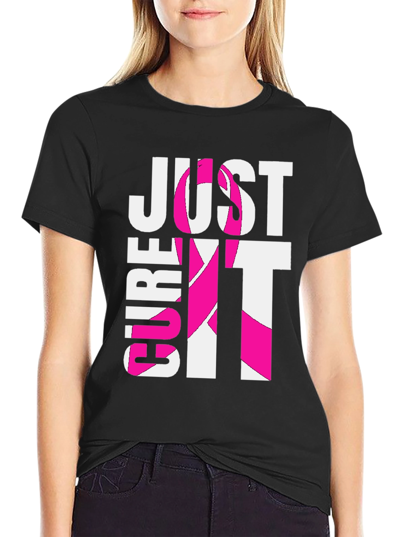 Camiseta Negra “Cure It” Con Cinta Rosa