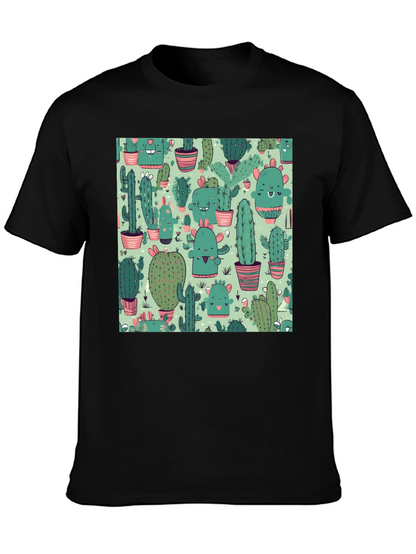 Camiseta Negra con Estampado de Cactus Kawaii
