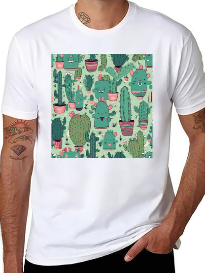 Camiseta Negra con Estampado de Cactus Kawaii