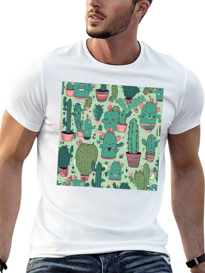 Camiseta Negra con Estampado de Cactus Kawaii