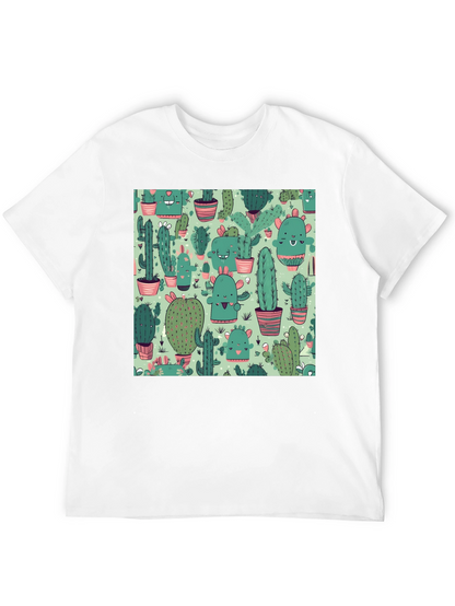 Camiseta Negra con Estampado de Cactus Kawaii