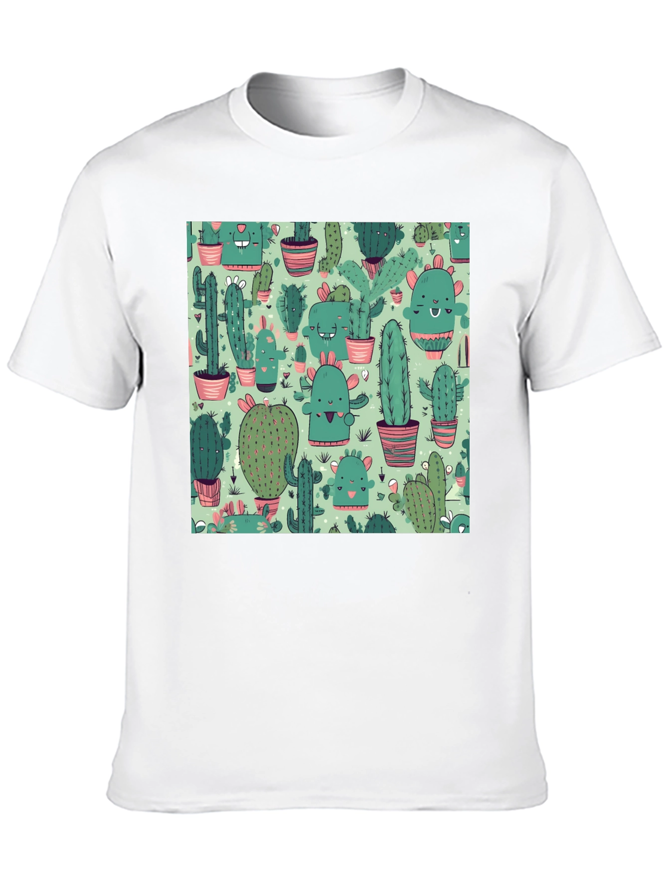 Camiseta Negra con Estampado de Cactus Kawaii