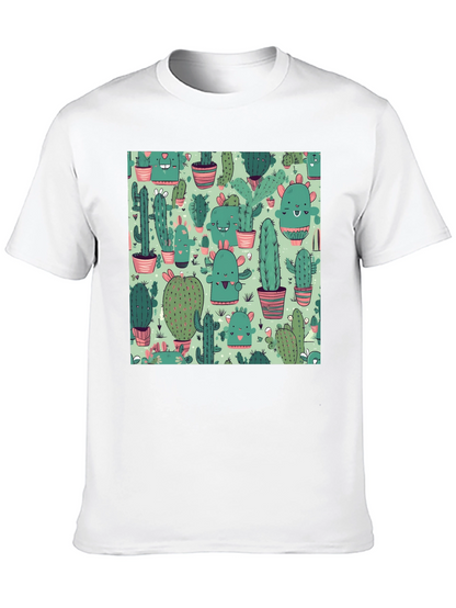 Camiseta Negra con Estampado de Cactus Kawaii