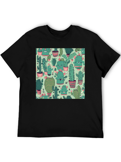 Camiseta Negra con Estampado de Cactus Kawaii