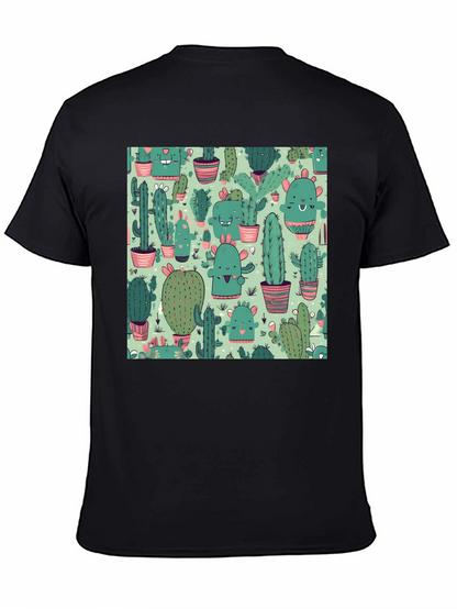 Camiseta Negra con Estampado de Cactus Kawaii