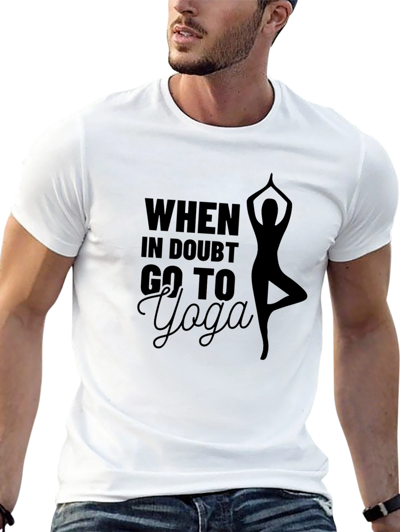 Camiseta Negra con Diseño de Yoga para Hombre