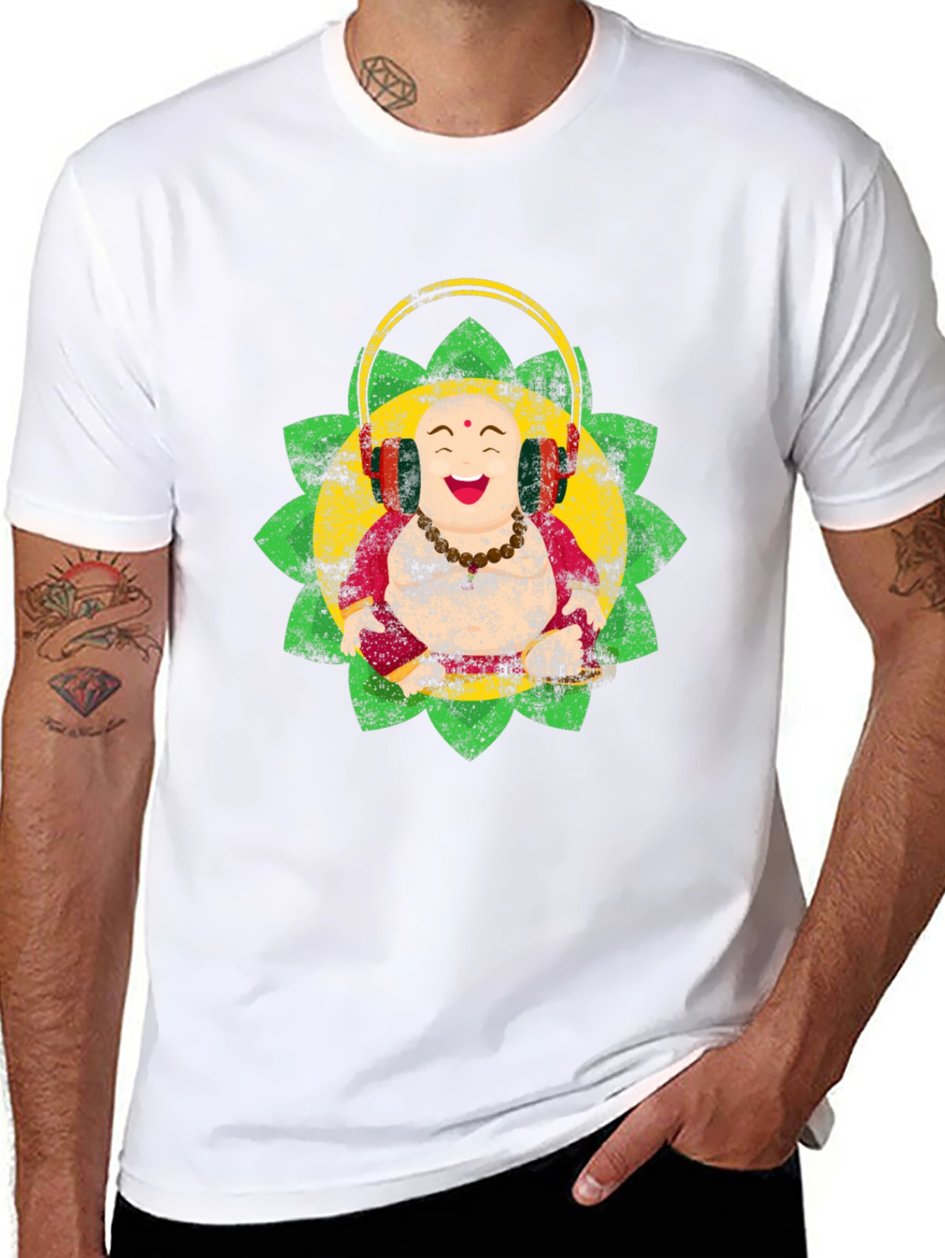 Camiseta Buda Feliz con Audífonos