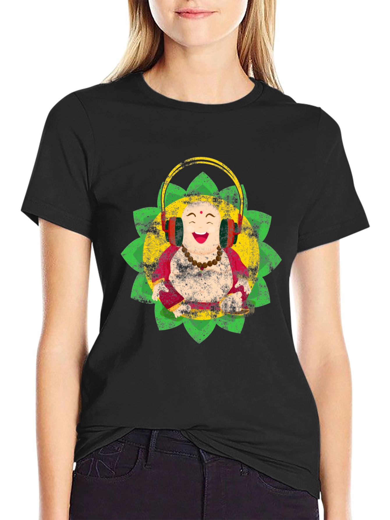Camiseta Buda Feliz con Audífonos