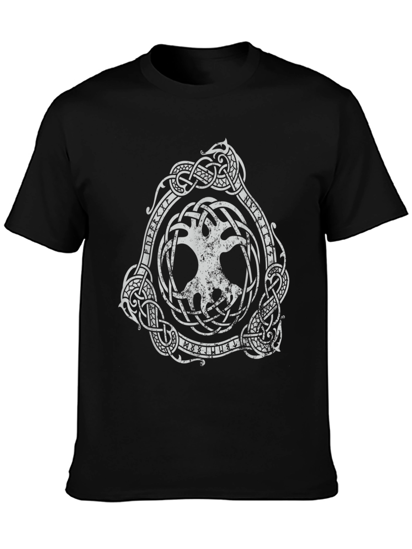 Camiseta Negra con Diseño Vikingo Árbol de la Vida