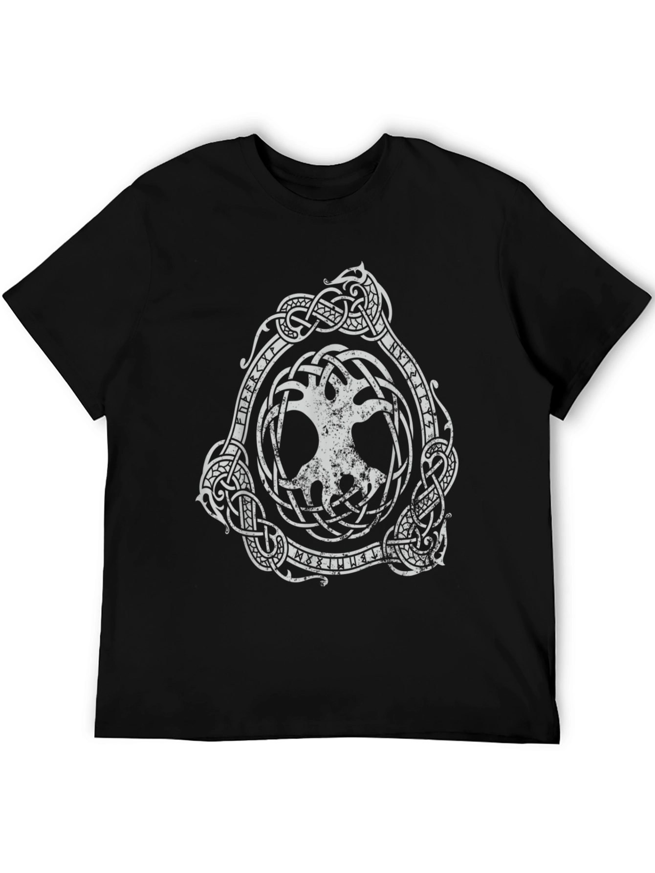 Camiseta Negra con Diseño Vikingo Árbol de la Vida