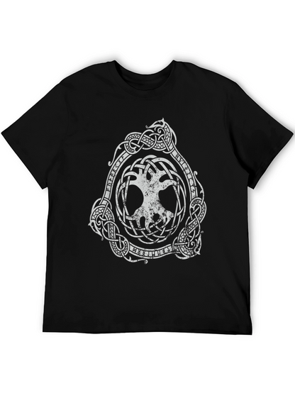 Camiseta Negra con Diseño Vikingo Árbol de la Vida
