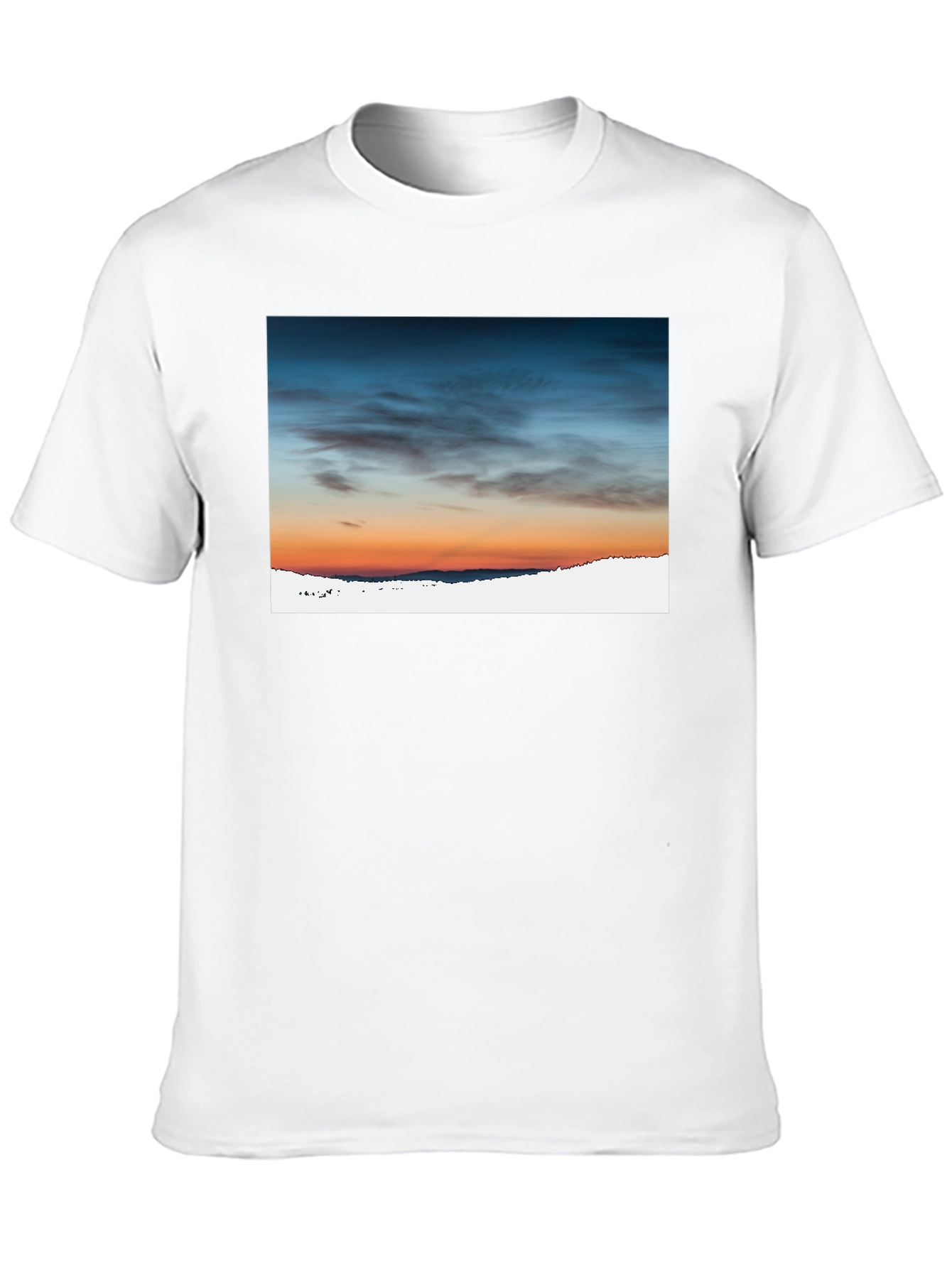 Camiseta Negra con Diseño de Cielo al Atardecer