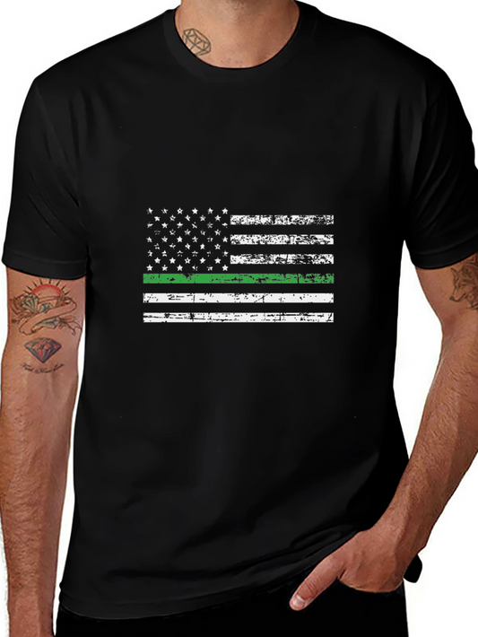 Camiseta Negra Bandera Americana Línea Verde