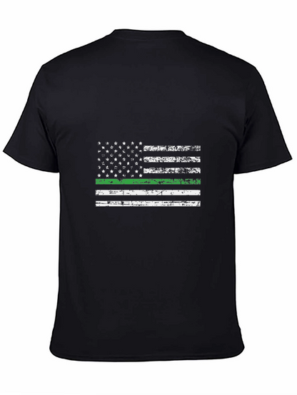 Camiseta Negra Bandera Americana Línea Verde