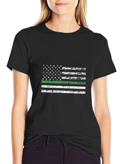 Camiseta Negra Bandera Americana Línea Verde