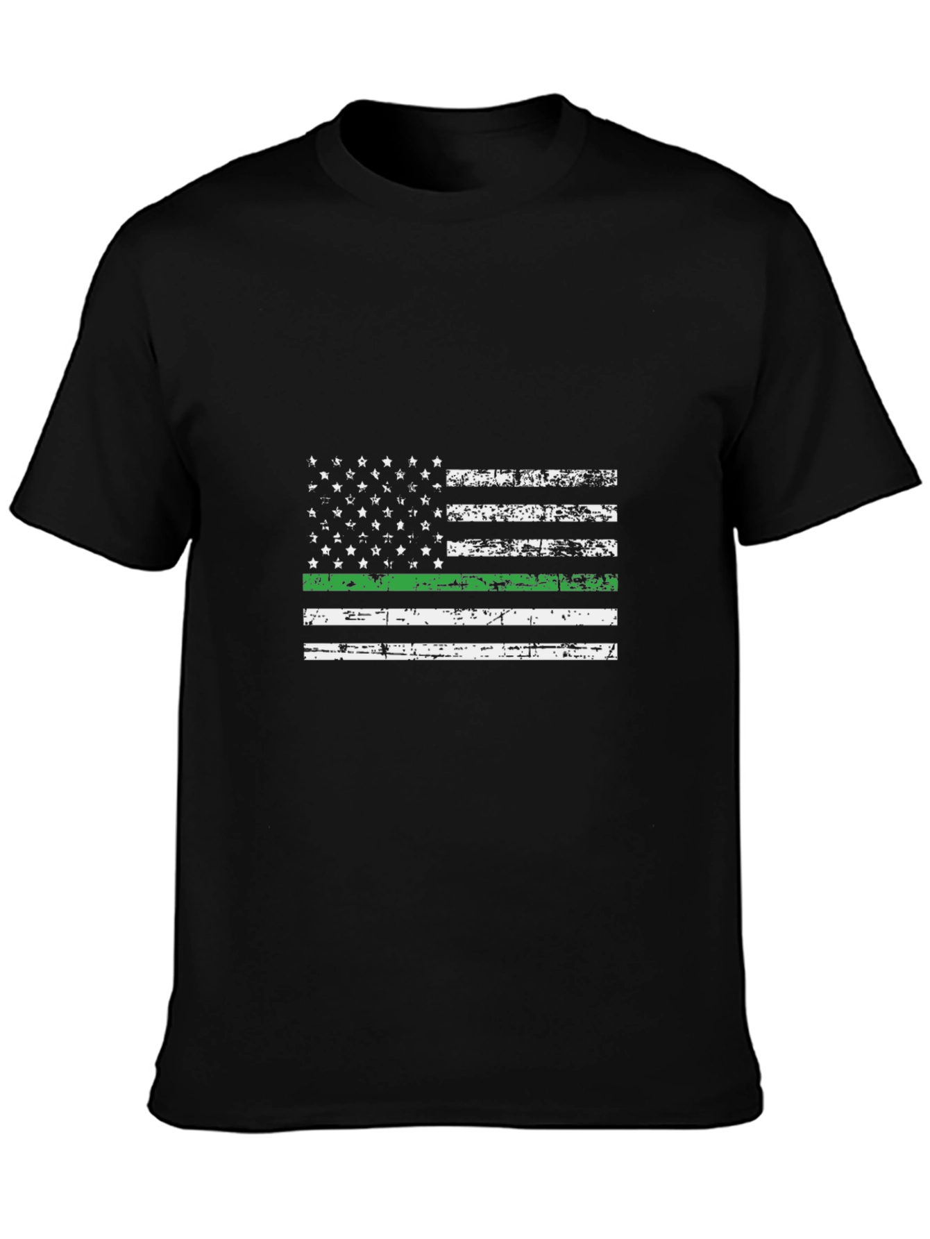Camiseta Negra Bandera Americana Línea Verde
