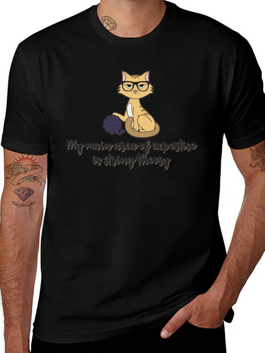 Camiseta Negra de Algodón con Diseño de Gato y Teoría de Cuerdas