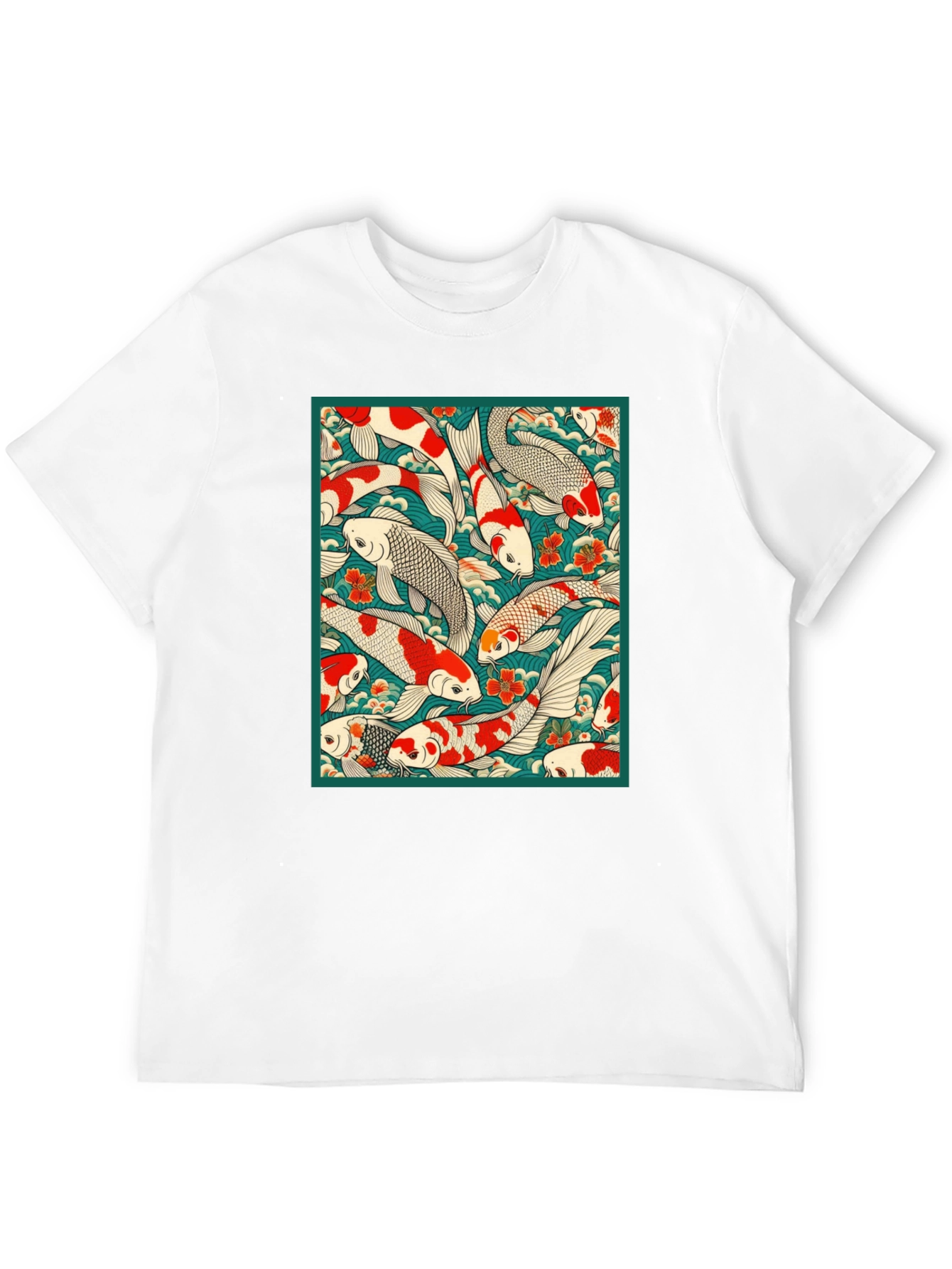 Camiseta Negra Estampado Koi Japonés