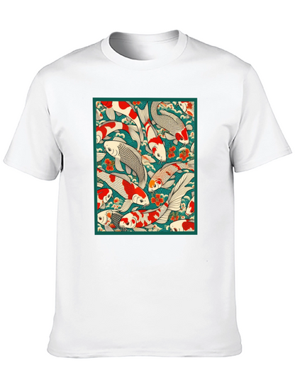 Camiseta Negra Estampado Koi Japonés
