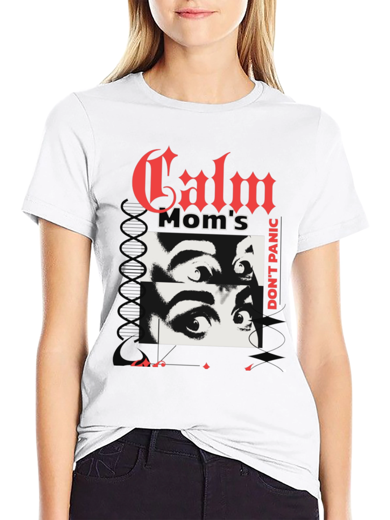 Camiseta Negra con Diseño Calm Moms Dont Panic