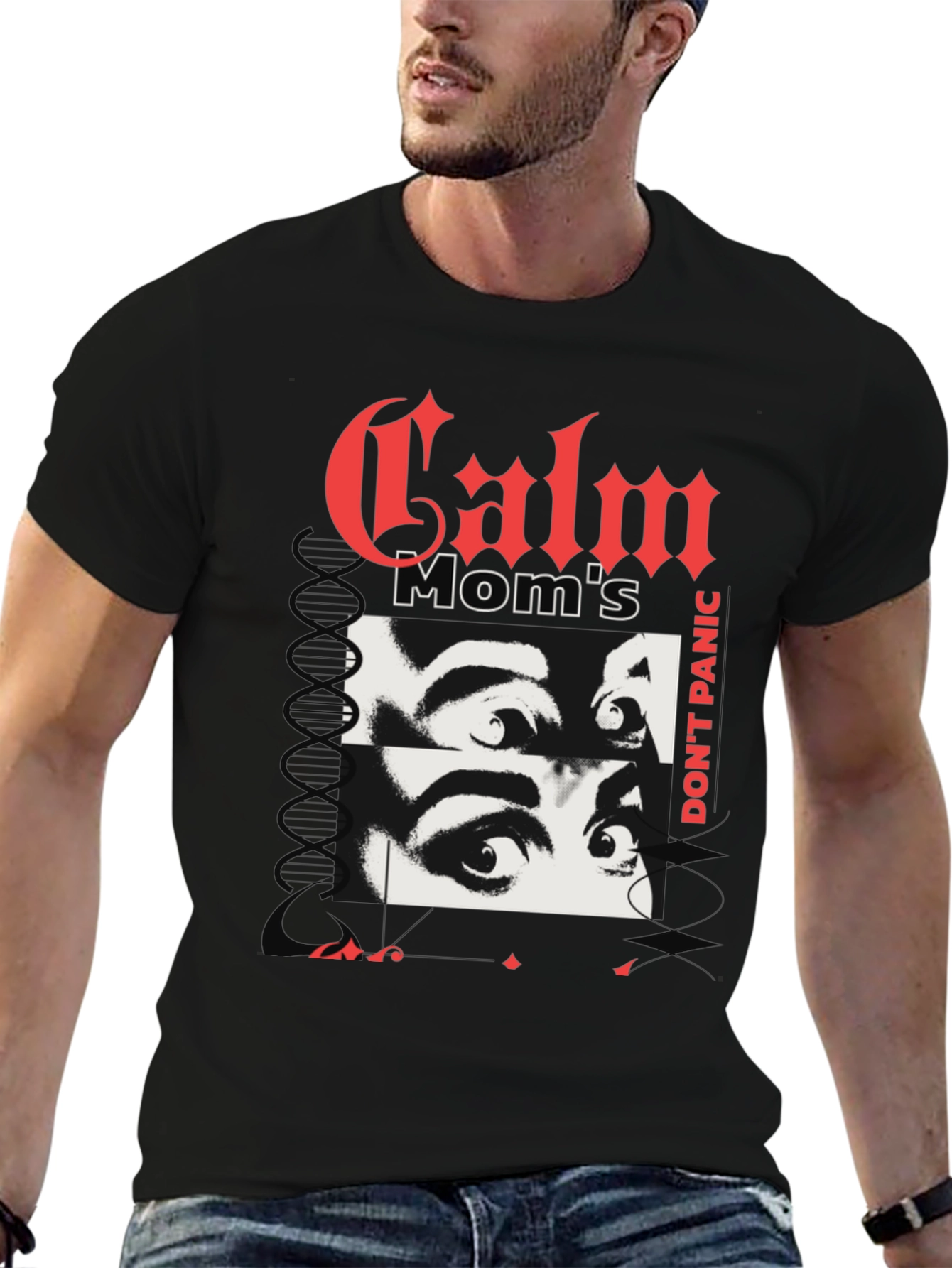 Camiseta Negra con Diseño Calm Moms Dont Panic