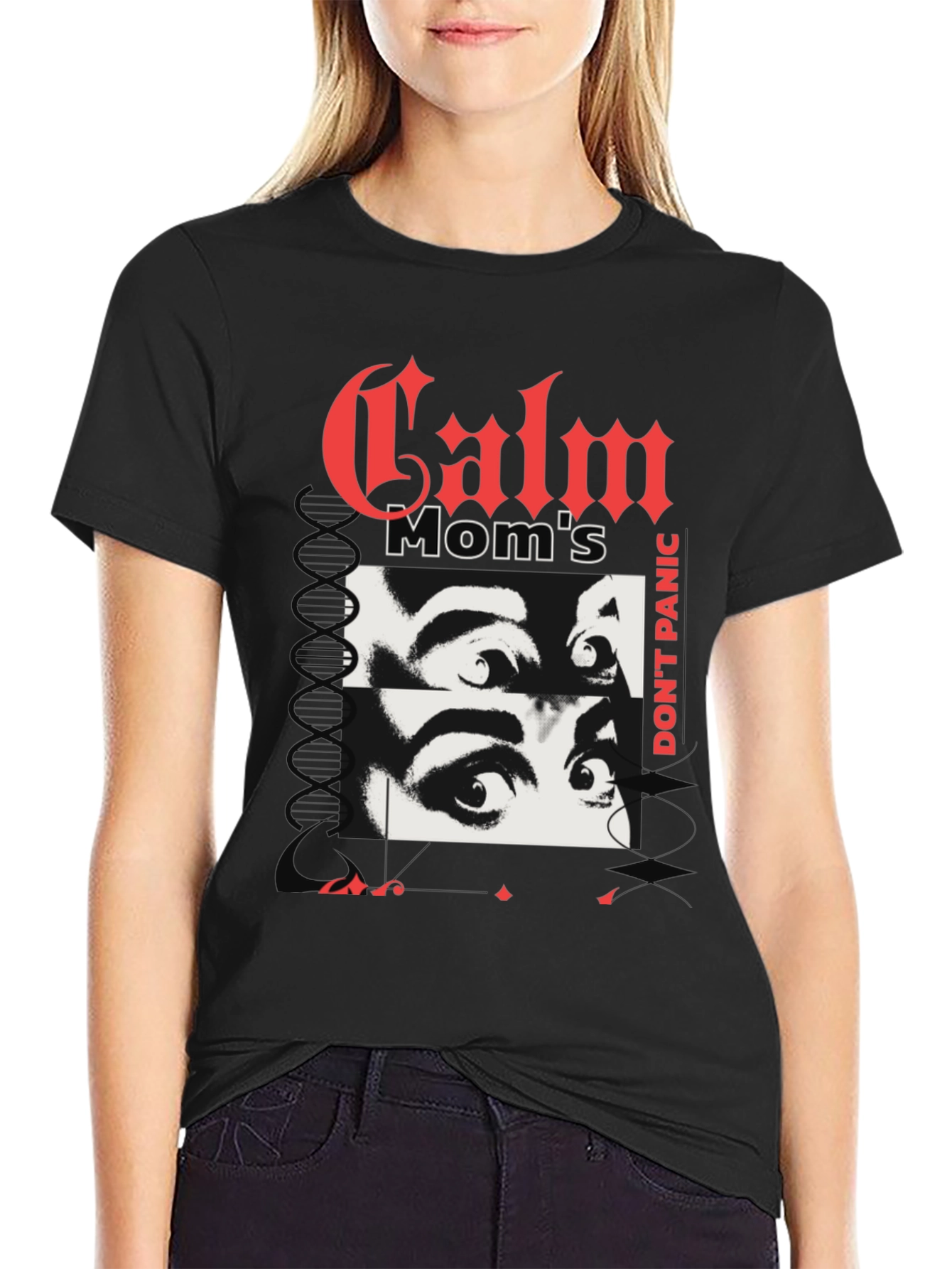 Camiseta Negra con Diseño Calm Moms Dont Panic