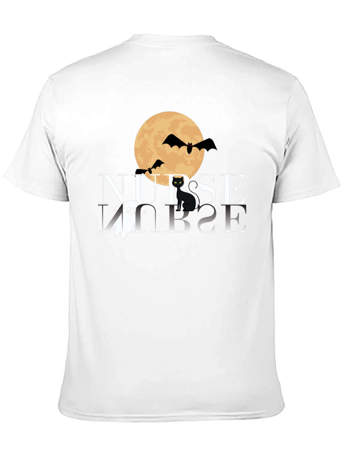 Camiseta Halloween Enfermera: Luna Murciélagos y Gato