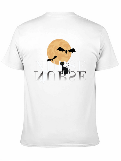 Camiseta Halloween Enfermera: Luna Murciélagos y Gato