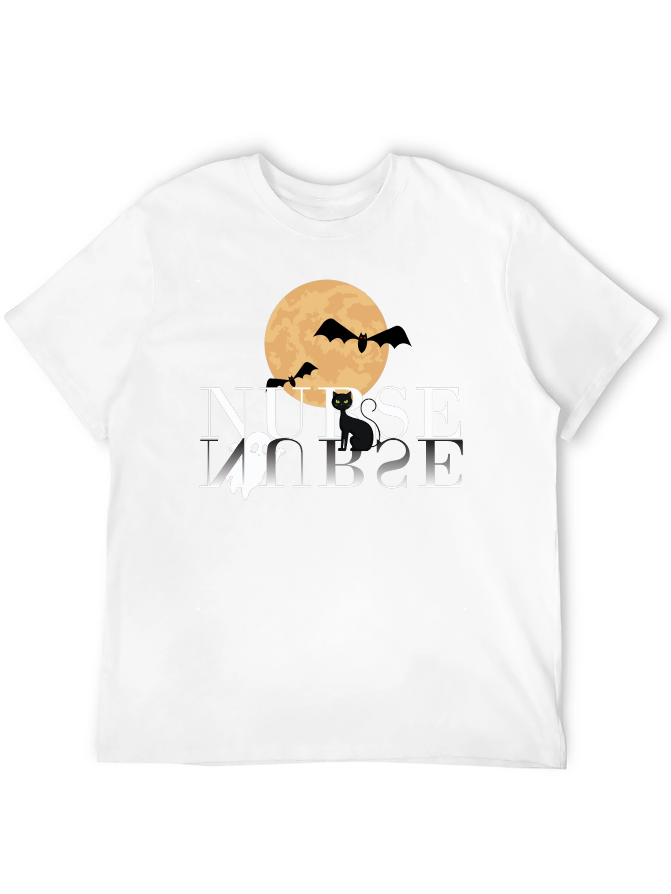Camiseta Halloween Enfermera: Luna Murciélagos y Gato