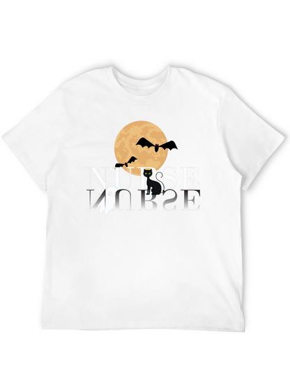 Camiseta Halloween Enfermera: Luna Murciélagos y Gato
