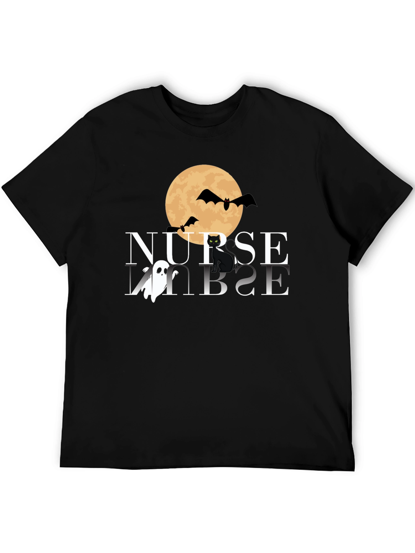 Camiseta Halloween Enfermera: Luna Murciélagos y Gato