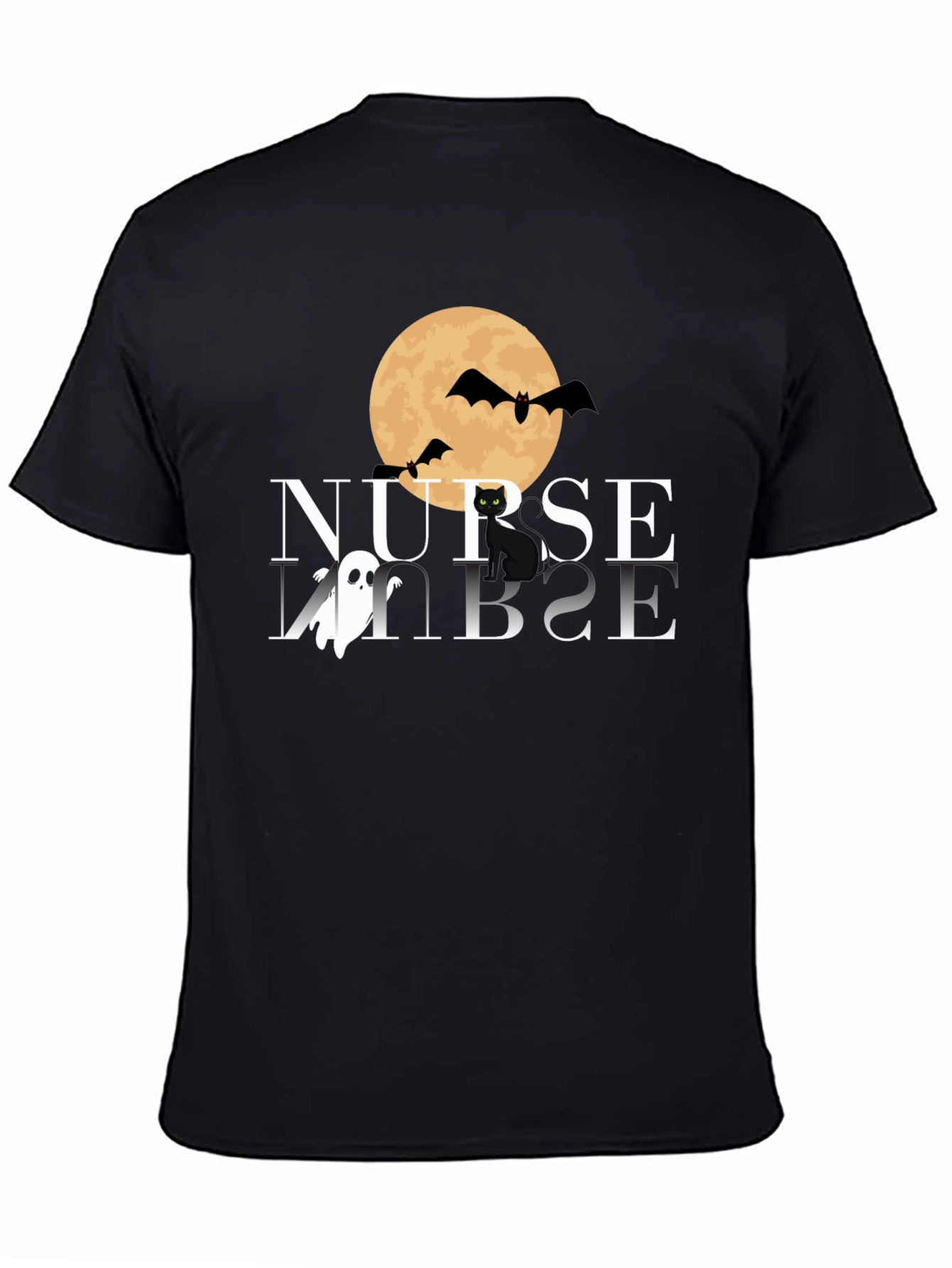 Camiseta Halloween Enfermera: Luna Murciélagos y Gato