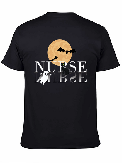 Camiseta Halloween Enfermera: Luna Murciélagos y Gato