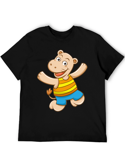 Camiseta Negra con Diseño de Hipopótamo Animado