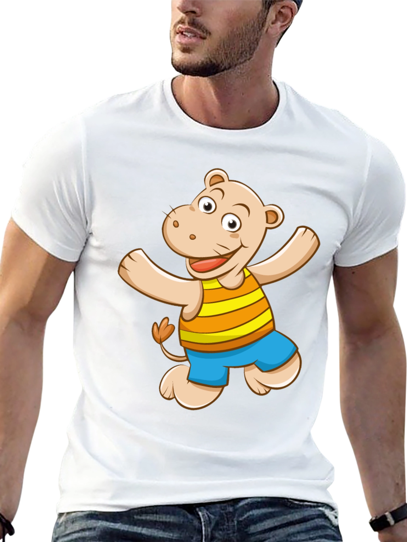 Camiseta Negra con Diseño de Hipopótamo Animado