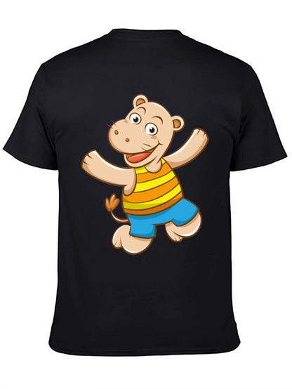 Camiseta Negra con Diseño de Hipopótamo Animado